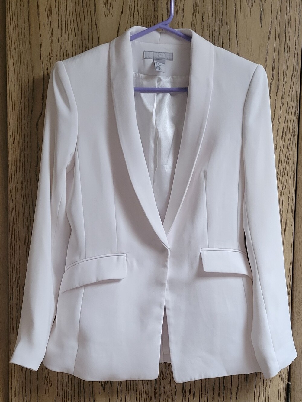 H&M Fitted Blazer Jacket Soft White & Satin Lined Snap Button Minimalist Size 6